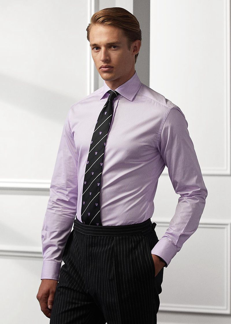 Camisas Purple Label Hombre Striped Easy Care Twill Chile Moradas XBHRC-6013